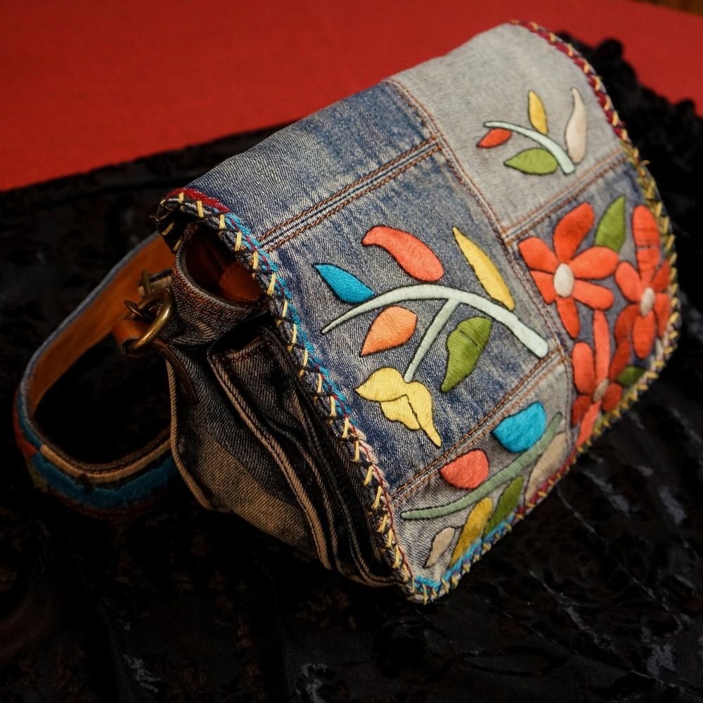 Patricia Nash Rosa Embroidered Denim Patchwork